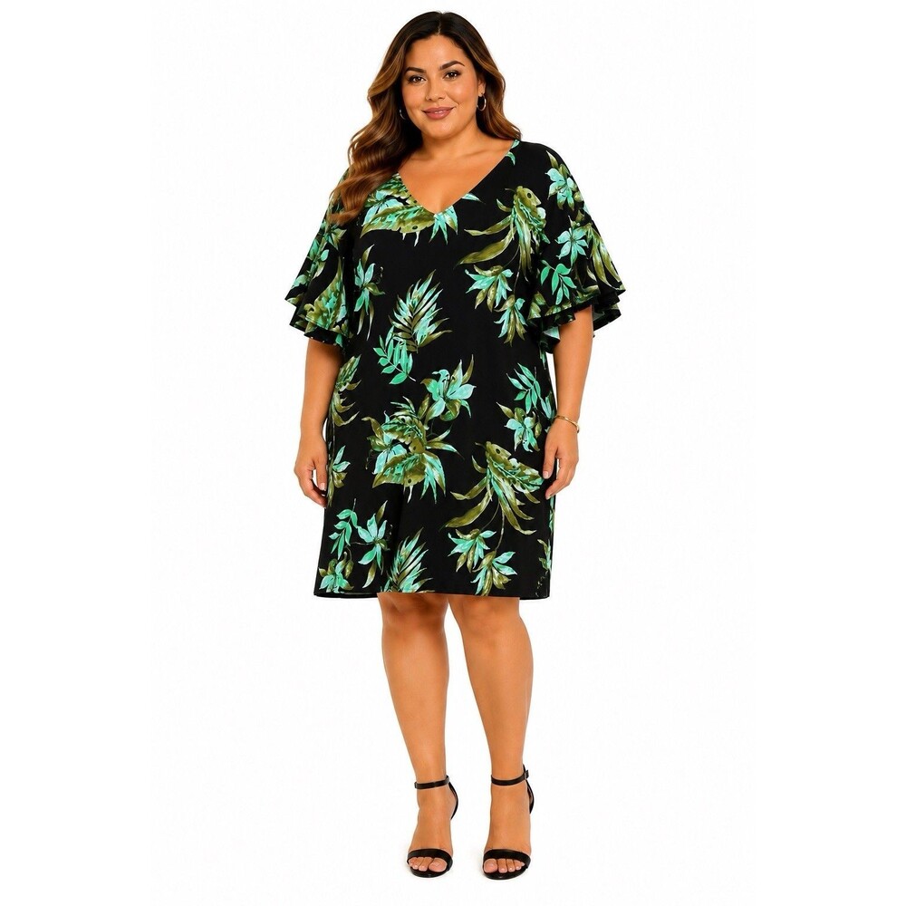 LAUREN Ralph Lauren Black Palm Print Ponte Shift Dress Women Plus Size 3X NWT